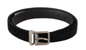 Black Casual Velvet Silver Metal Logo Buckle Belt
