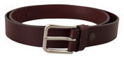 Maroon Calf Leather Silver Tone Metal Buckle Belt