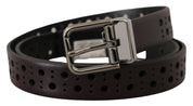 Dark Purple Perforated Leather Metal Buckle Belt