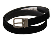 Black Classic Velvet Logo Engraved Metal Buckle Belt