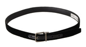 Black Classic Velvet Logo Engraved Metal Buckle Belt
