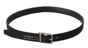 Black Canvas Leather Silver Metal Buckle Belt