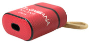 Red Leather Gold Tone Metal Logo Print Airpods Case