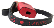 Red Black Calf Leather Logo Print Strap Airpods Case