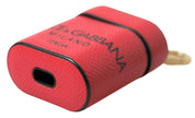 Red Black Calf Leather Logo Print Strap Airpods Case