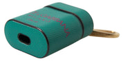 Green Maroon Calf Leather Logo Print Strap Airpods Case
