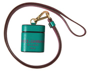 Green Maroon Calf Leather Logo Print Strap Airpods Case