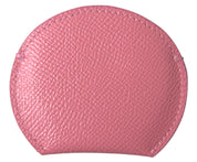 Pink Calfskin Leather Round Logo Print Hand Mirror Holder