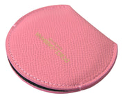 Pink Calfskin Leather Round Logo Print Hand Mirror Holder
