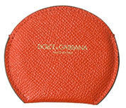 Orange Calfskin Leather Round Logo Hand Mirror Holder