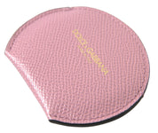 Pink Calfskin Leather Round Logo Print Hand Mirror Holder