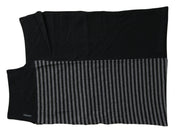 Dolce & Gabbana Black Gray Stripe Wool Neck Wrap Shawl Scarf Dolce & Gabbana