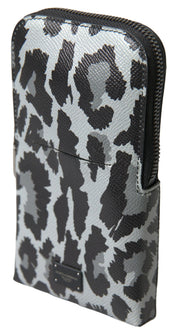 Gray Leopard Leather Men Purse Crossbody Sling Phone Bag