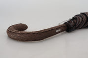 Brown Striped Leather Handle Collapsible Sartoria Umbrella