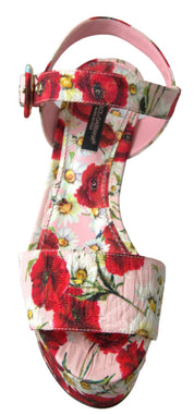 Multicolor floral print Wedges Floral Ankle Strap Sandals