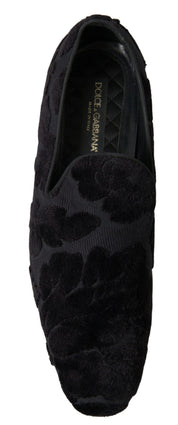 Dolce & Gabbana Black Brocade Loafers Formal Shoes