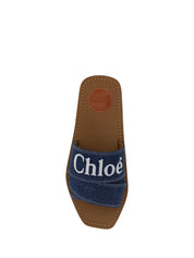 Chloé Denim Blue Cotton Slides Woody Sandals