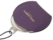 Purple Calfskin Leather Round Hand Mirror Holder