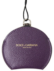 Purple Calfskin Leather Round Hand Mirror Holder
