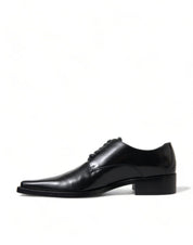 Black Leather Lace Up Formal Flats Shoes