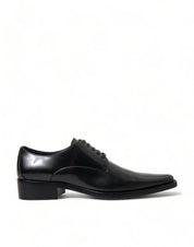 Black Leather Lace Up Formal Flats Shoes