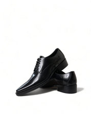Black Leather Lace Up Formal Flats Shoes