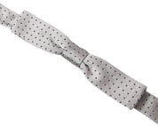 Gray Dotted Silk Adjustable Men Neck Papillon Bow Tie