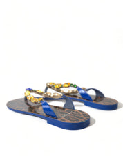 Dolce & Gabbana Blue Crystals Flats Sandals Beachwear Shoes Dolce & Gabbana
