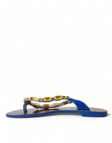 Dolce & Gabbana Blue Crystals Flats Sandals Beachwear Shoes