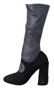 Dolce & Gabbana Black Crystal Mary Janes Booties Shoes Dolce & Gabbana