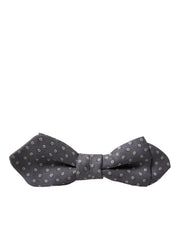 Gray Polka Dots Silk Adjustable Neck Papillon Bow Tie