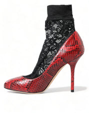 Red Ayers Leather Lace Socks Pumps Shoes