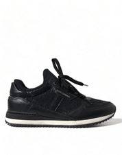 Black Floral Lace Leather Sneakers Shoes