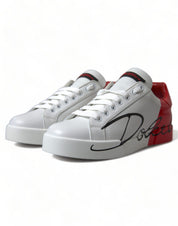 White Red Lace Up Womens Low Top Sneakers Shoes