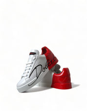 White Red Lace Up Womens Low Top Sneakers Shoes