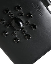 Black Leather Crystal Embellished Card Holder Wallet