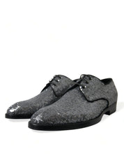 Silver Sequined Lace Up Men Derby Dress Shoes