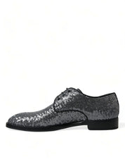 Silver Sequined Lace Up Men Derby Dress Shoes