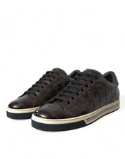 Brown Croc Exotic Leather Men Casual Sneakers Shoes