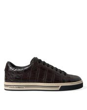 Brown Croc Exotic Leather Men Casual Sneakers Shoes