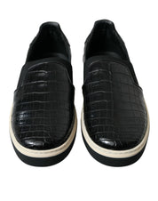 Black Croc Exotic Leather Sneakers Shoes