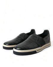 Black Croc Exotic Leather Sneakers Shoes