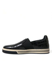 Black Croc Exotic Leather Sneakers Shoes