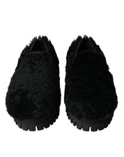 Dolce & Gabbana Black Fur Leather Slippers Dress Shoes Dolce & Gabbana
