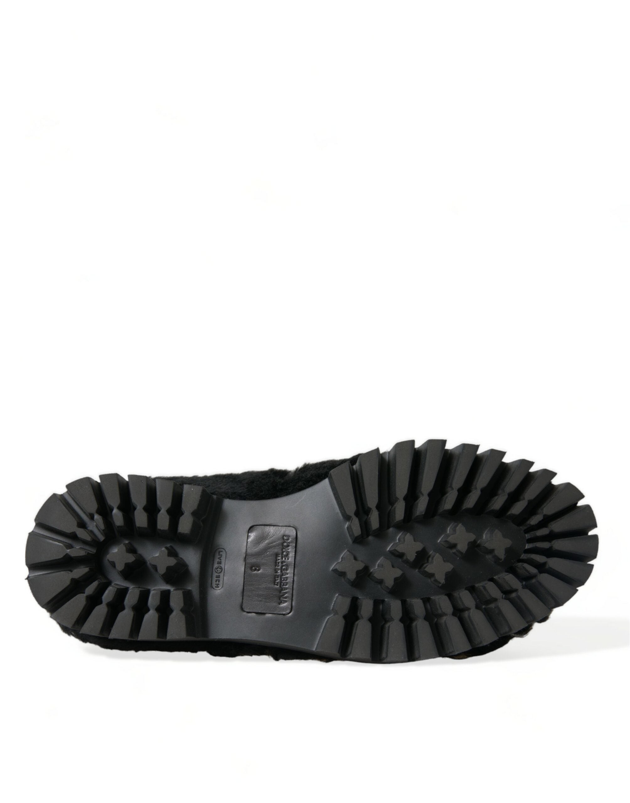 Dolce & Gabbana Black Fur Leather Slippers Dress Shoes Dolce & Gabbana