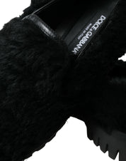 Dolce & Gabbana Black Fur Leather Slippers Dress Shoes Dolce & Gabbana