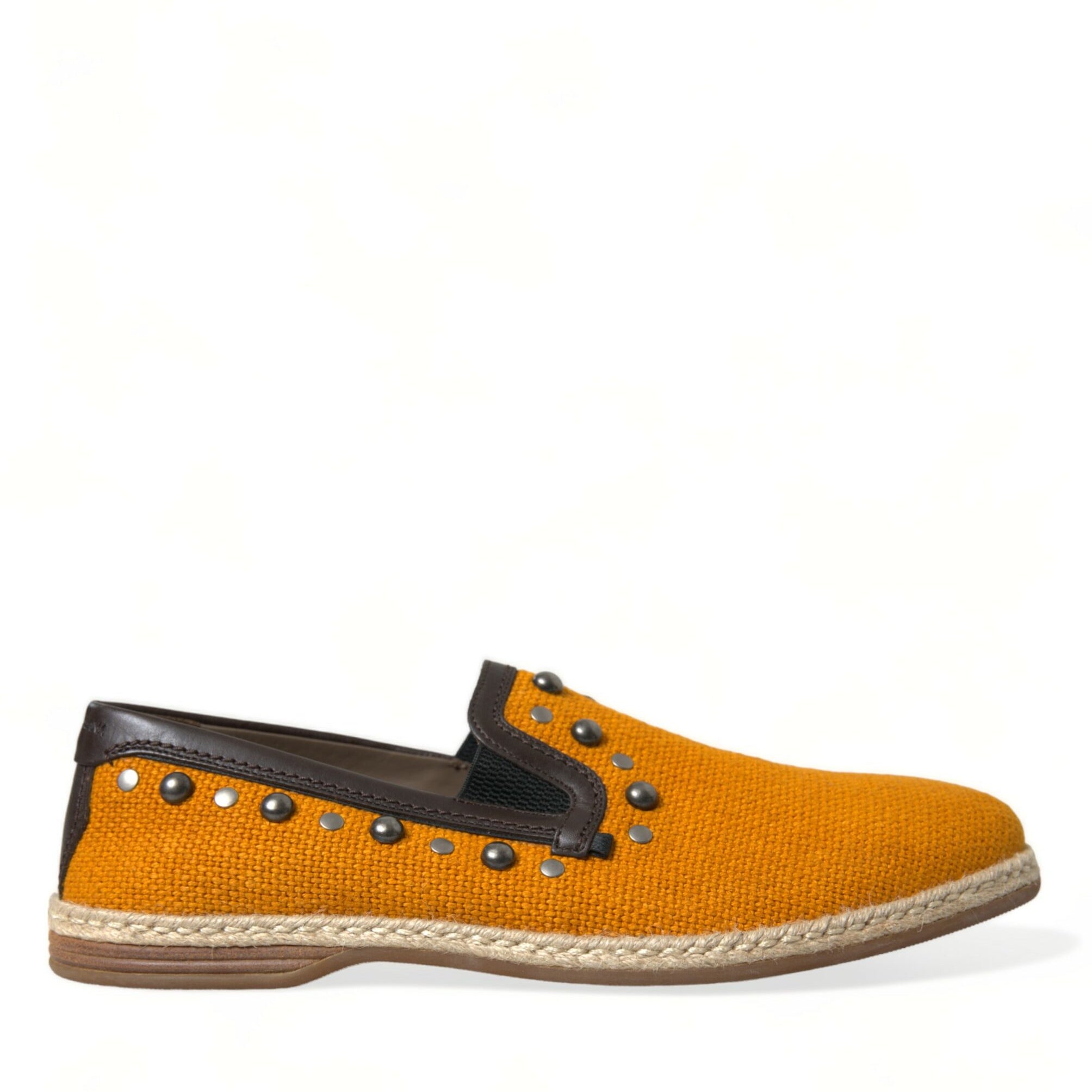 Dolce & Gabbana Orange Linen Leather Studded Loafers Shoes Dolce & Gabbana