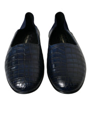 Blue Crocodile Leather Loafers Slip On Shoes