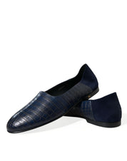 Blue Crocodile Leather Loafers Slip On Shoes