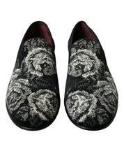 Black Floral Slippers Men Loafers Dress Shoes